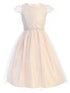 Girls Blush Cord Sequin Embroidered Lace Tulle Junior Bridesmaid Dress 7-16 - SophiasStyle.com