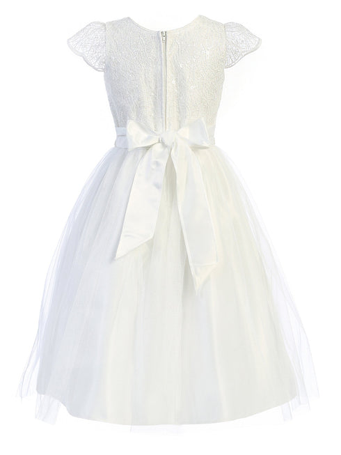 Big Girls Off White Cord Sequin Embroidered Lace Junior Bridesmaid Dress 7-16 - SophiasStyle.com