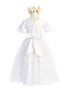 Girls White Beaded Sleeve Waist Satin Crystal Tulle Communion Dress 6-16 - SophiasStyle.com
