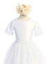 Girls White Beaded Sleeve Waist Satin Crystal Tulle Communion Dress 6-16 - SophiasStyle.com