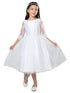 Little Girls White Flower Lace Sleeve Satin Crystal Tulle Flower Girl Dress 2-6 - SophiasStyle.com