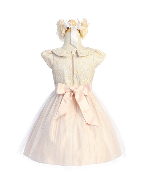 Big Girls Blush Daisy Jacquard Collar Tulle Junior Bridesmaid Dress 7-12 - SophiasStyle.com