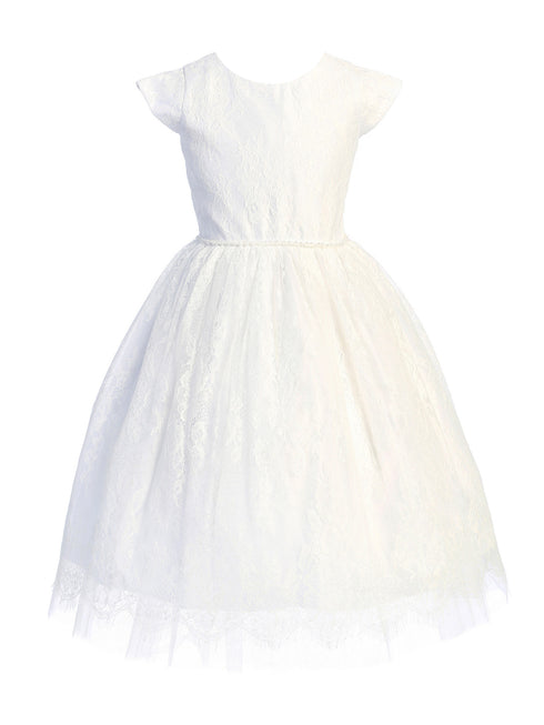 Little Girls White French Lace Peek A Boo Tulle Flower Girl Dress 2-6 - SophiasStyle.com