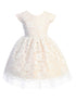 Little Girls Blush Pearl Trim Floral Lace Crystal Tulle Flower Girl Dress 2-6 - SophiasStyle.com