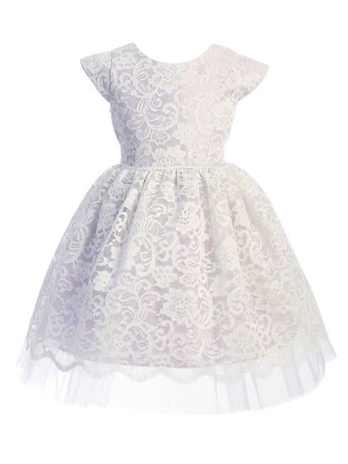 Little Girls Lavender Pearl Trim Floral Lace Crystal Tulle Flower Girl Dress 2-6 - SophiasStyle.com