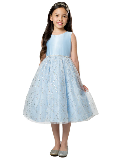 Little Girls Light Blue Satin Diamond Sequin Crystal Tulle Flower Girl Dress 2-6 - SophiasStyle.com