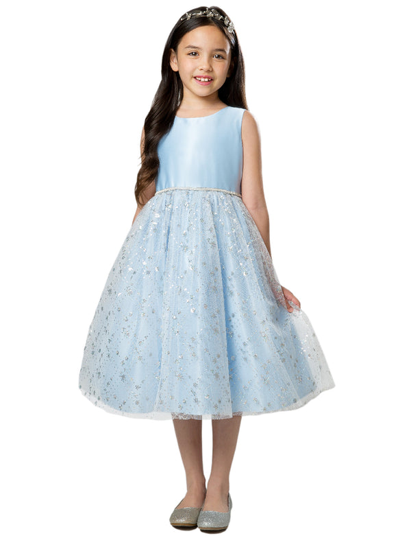 Little Girls Light Blue Satin Diamond Sequin Crystal Tulle Flower Girl Dress 2-6 - SophiasStyle.com