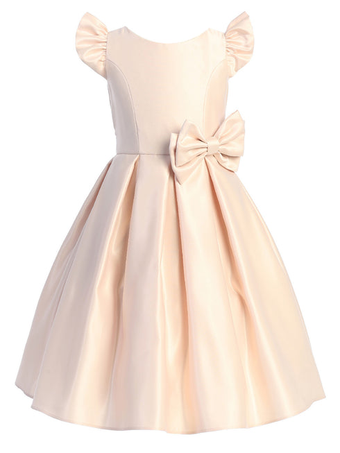 Little Girls Blush Flutter Sleeve Pleated Skirt Satin Flower Girl Dress 2-6 - SophiasStyle.com
