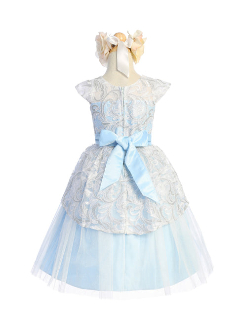 Big Girls Light Blue Lace Peplum Crystal Tulle Junior Bridesmaid Dress 7-16 - SophiasStyle.com