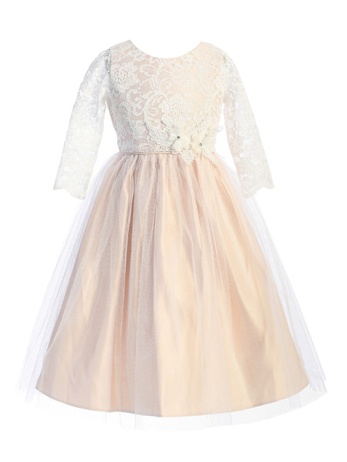 Little Girls Blush Floral Patch Waist Lace Flower Girl Dress 2-6 - SophiasStyle.com