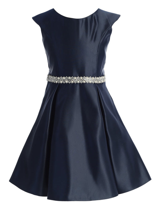 Sweet Kids Big Girls Navy Flutter Sleeve Pleated Junior Bridesmaid Dress 7-16 - SophiasStyle.com