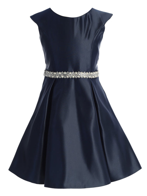 Sweet Kids Big Girls Navy Flutter Sleeve Pleated Junior Bridesmaid Dress 7-16 - SophiasStyle.com