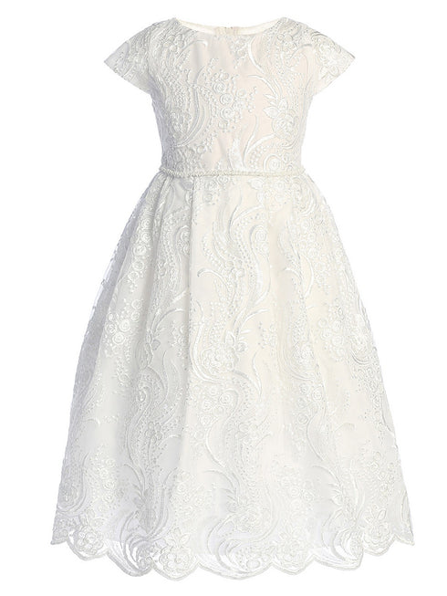 Sweet Kids Girls Sequin Lace Dress with Pleated Skirt and Petite Pearl Waist Trim, Sizes 2-16 - SophiasStyle.com