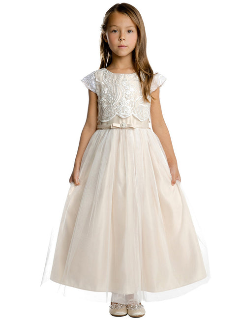 Sweet Kids Girls Satin Tulle Dress with Lace Pop Over Top and Satin Double Bow, Sizes 2-16 - SophiasStyle.com