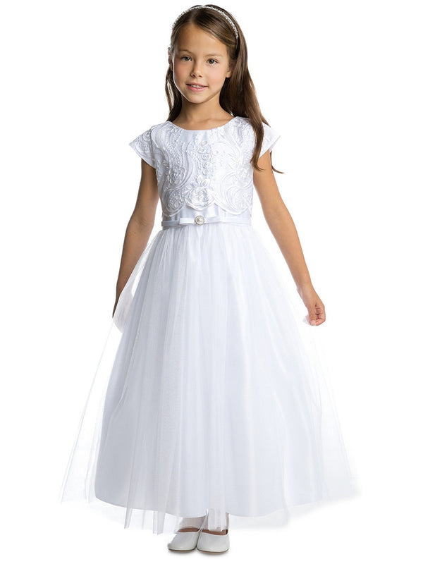Sweet Kids Girls Satin Tulle Dress with Lace Pop Over Top and Satin Double Bow, Sizes 2-16 - SophiasStyle.com