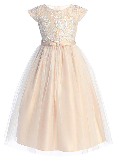 Sweet Kids Girls Satin Tulle Dress with Lace Pop Over Top and Satin Double Bow, Sizes 2-16 - SophiasStyle.com