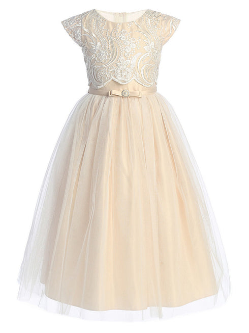 Sweet Kids Girls Satin Tulle Dress with Lace Pop Over Top and Satin Double Bow, Sizes 2-16 - SophiasStyle.com