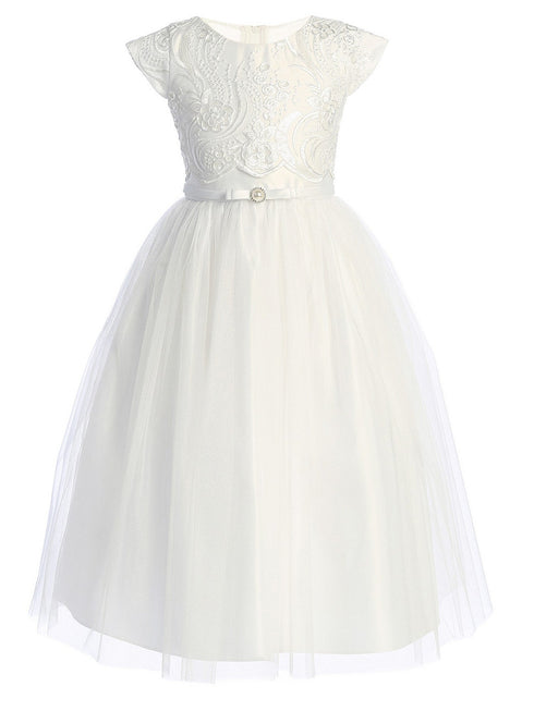 Sweet Kids Girls Satin Tulle Dress with Lace Pop Over Top and Satin Double Bow, Sizes 2-16 - SophiasStyle.com