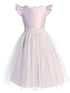 Sweet Kids Girls Satin Flutter Sleeve Dress with Crystal Tulle Skirt and Beaded Floral Waist Trim, Sizes 2-16 - SophiasStyle.com