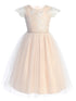 Sweet Kids Girls Sequin Lace Top Dress with Satin and Crystal Tulle Skirt and Petite Rhinestone Waist Trim, Sizes 2-16 - SophiasStyle.com