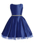 Sweet Kids Girls Satin Dress with Pleated Skirt, Crystal Tulle Hem and Rhinestone Waist Trim, Sizes 2-16 - SophiasStyle.com