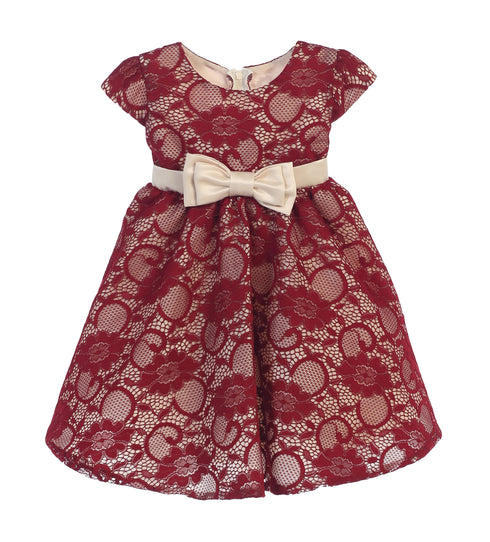 Sweet Kids Baby Girls Burgundy Champagne Floral Lace Occasion Dress 6-24M - SophiasStyle.com