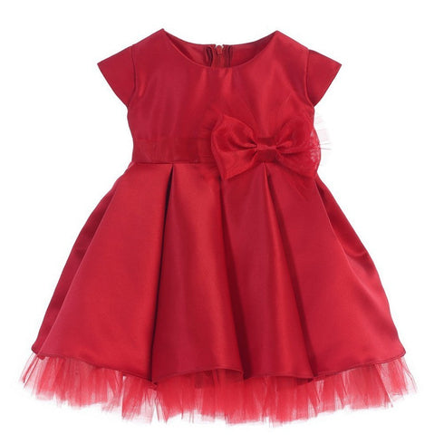 Sweet Kids Baby Girls Red Satin Full Pleated Bow Accent Christmas Dress 6-24M - SophiasStyle.com