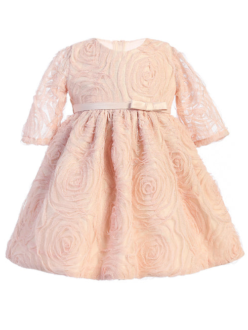 Sweet Kids Baby Girls Blush Rosette Mesh Satin Belt Easter Dress 6-24M - SophiasStyle.com