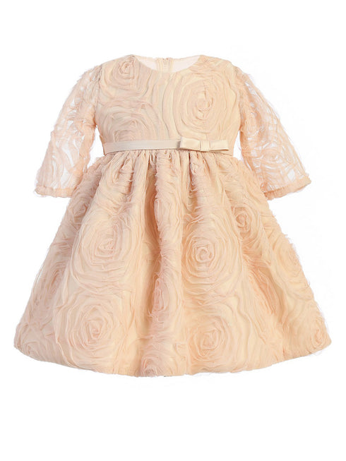 Sweet Kids Baby Girls Champagne Rosette Mesh Flower Girl Dress 6-24 Months - SophiasStyle.com