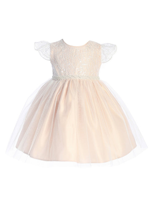 Baby Girls Blush Cord Sequin Embroidered Lace Flower Girl Dress 6-24 Months - SophiasStyle.com