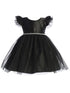 Baby Girls Black Satin Tulle Flutter Sleeve Flower Girl Dress 6-24 Months - SophiasStyle.com