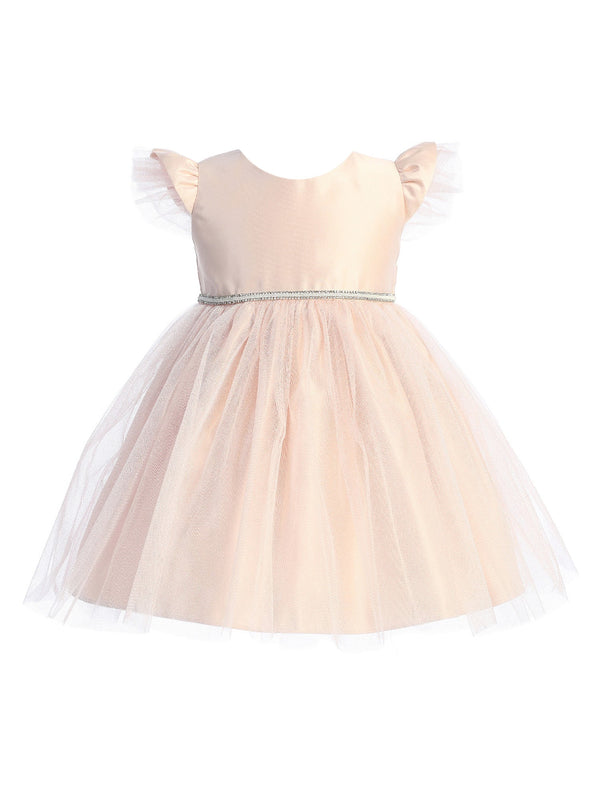 Baby Girls Blush Satin Tulle Flutter Sleeve Flower Girl Dress 6-24 Months - SophiasStyle.com