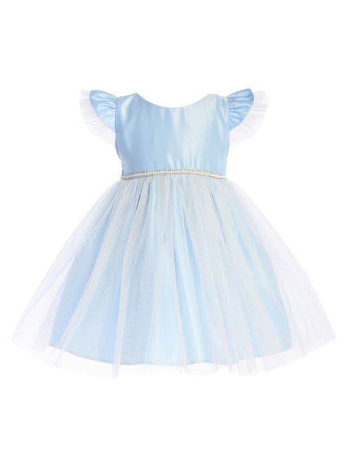 Baby Girls Light Blue Satin Tulle Flutter Sleeve Flower Girl Dress 6-24Months - SophiasStyle.com