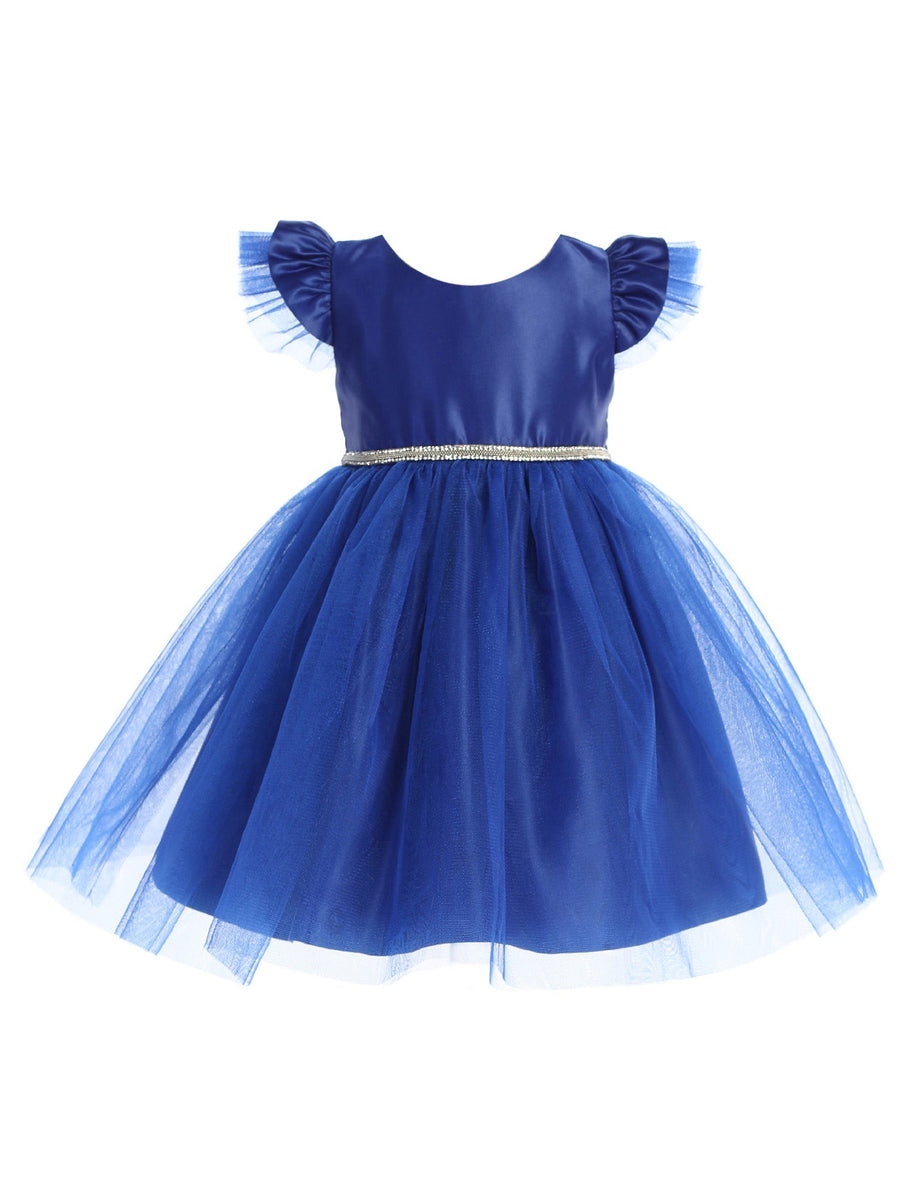 Baby Girls Royal Blue Satin Tulle Flutter Sleeve Flower Girl Dress 62