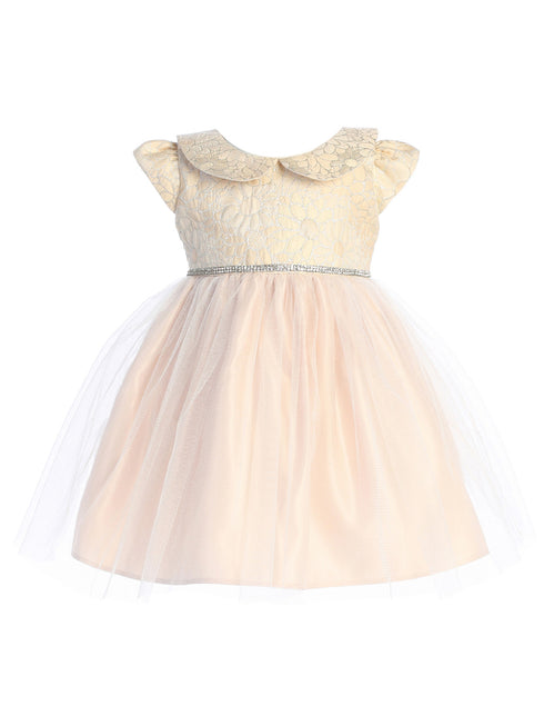 Baby Girls Blush Daisy Jacquard Collar Tulle Flower Girl Dress 6-24 Months - SophiasStyle.com