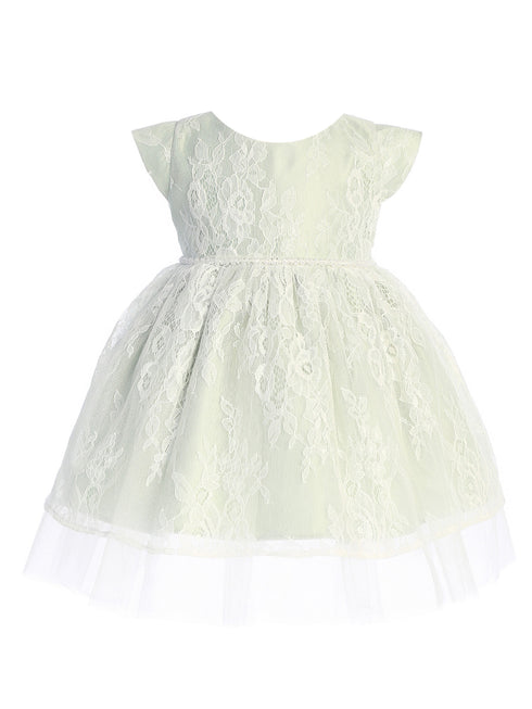 Baby Girls Sage French Lace Peek A Boo Tulle Flower Girl Dress 6-24 Months - SophiasStyle.com