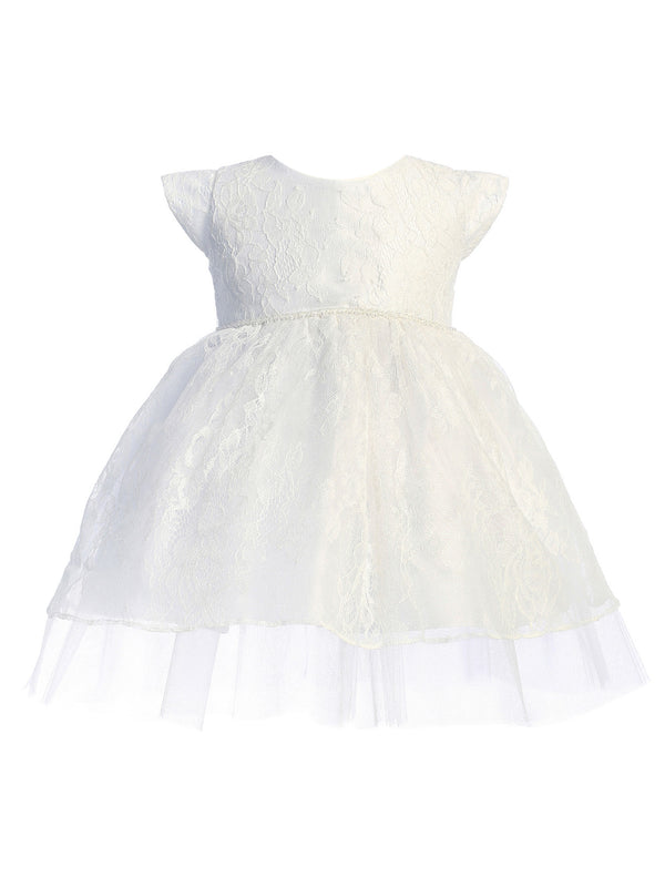Baby Girls White French Lace Peek A Boo Tulle Flower Girl Dress 6-24 Months - SophiasStyle.com