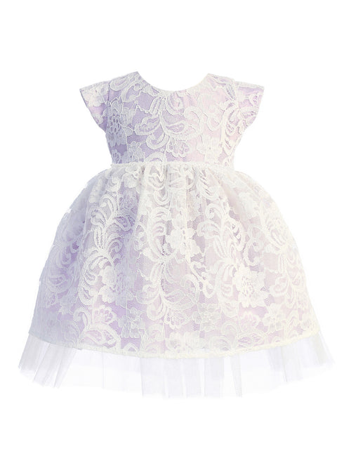 Baby Girls Lavender Pearl Trim Floral Lace Tulle Flower Girl Dress 6-24 Months - SophiasStyle.com