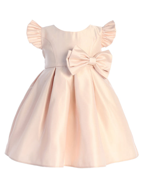 Baby Girls Blush Flutter Sleeve Pleated Satin Flower Girl Dress 6-24 Months - SophiasStyle.com