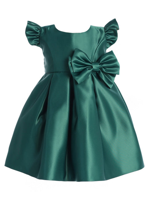 Sweet Kids Baby Girls Hunter Green Flutter Sleeve Bow Flower Girl Dress 6-24 Months - SophiasStyle.com