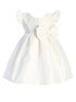Baby Girls Off White Flutter Sleeve Pleated Satin Flower Girl Dress 6-24 Months - SophiasStyle.com