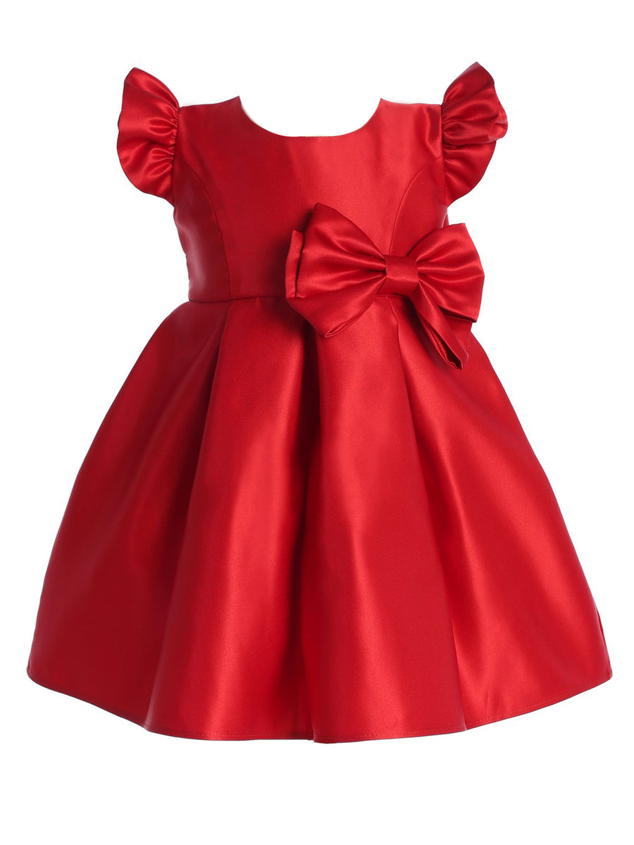Baby Girls Red Flutter Sleeve Pleated Flower Girl Dress 624 Months