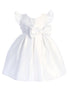 Baby Girls White Flutter Sleeve Pleated Satin Flower Girl Dress 6-24 Months - SophiasStyle.com