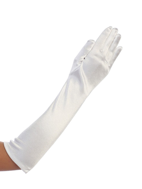 Girls White Below Elbow Satin Special Occasion Flower Girl Gloves 0-14 - SophiasStyle.com