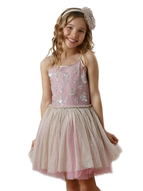Ooh La La Couture Girls Pink Ivory Glitter Sophie Tulle Dress, 12M-14 - SophiasStyle.com