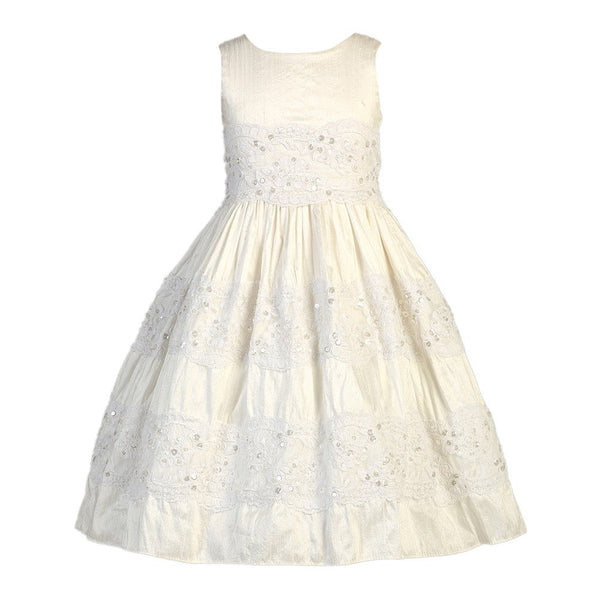 Lito Big Girls Antique White Silk Embroidered Tulle Lace Communion Dress 6-14 - SophiasStyle.com