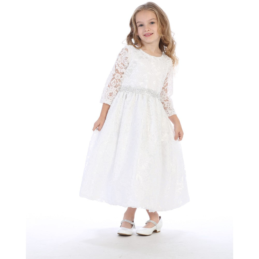Silver Embellished Flower communion Dress main image 1