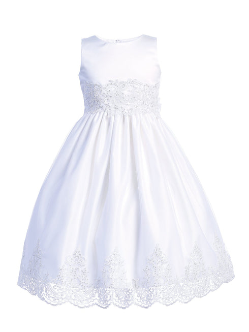 Lito Big Girls White Corded Sequin Embroidery Tulle Communion Dress 7-12 - SophiasStyle.com