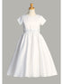 Girls White Satin Silver Corded Trim Waist Plus Size Communion Dress 10.5-20.5 - SophiasStyle.com