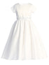 Girls White Satin Silver Corded Trim Waist Plus Size Communion Dress 10.5-20.5 - SophiasStyle.com